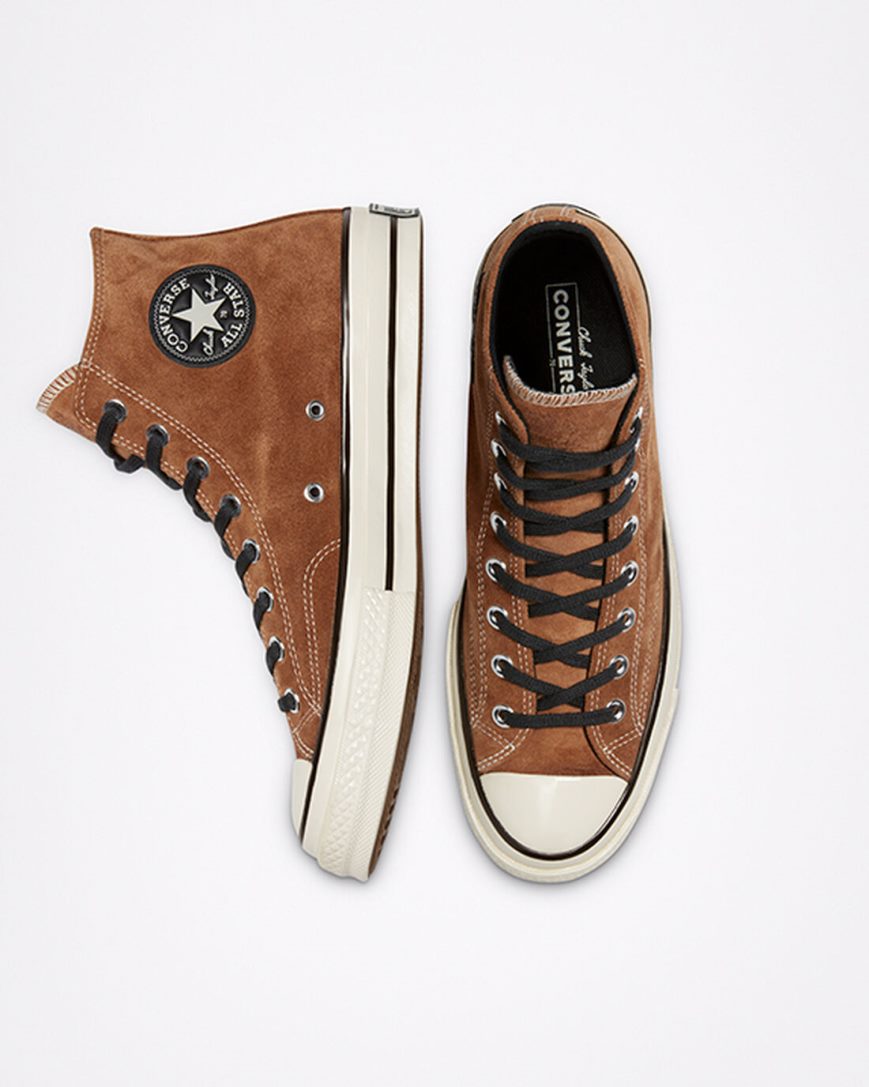 Tenisi Inalti Dama Converse Chuck 70 Color Piele Intoarsa Maro Negrii | RO FCXLV537